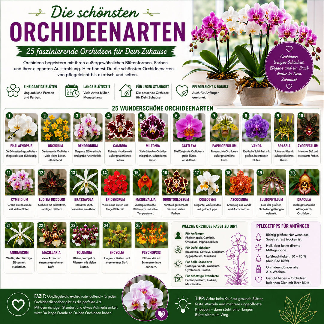 Die schönsten Orchideenarten – 25 faszinierende Orchideen für Dein Zuhause ✓