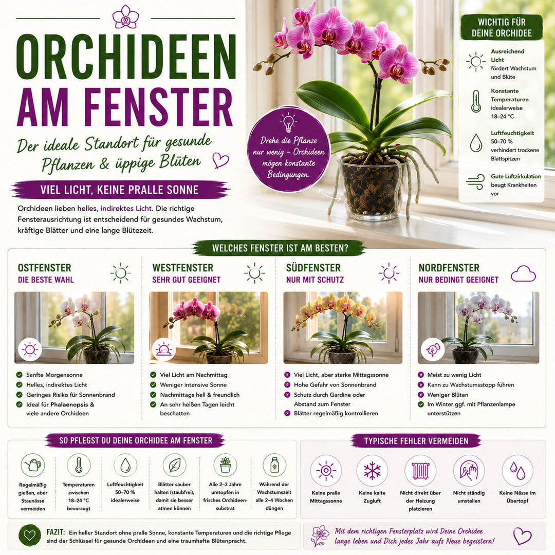 Orchideen am Fenster – Der ideale Standort für gesunde Pflanzen und viele Blüten ✓
