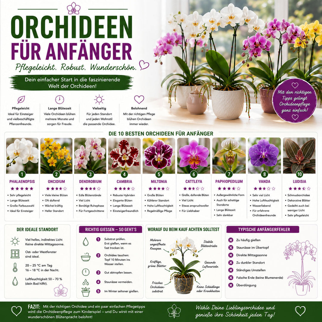 Orchideen für Anfänger – Die besten Arten und einfache Pflegetipps für den perfekten Einstieg ✓