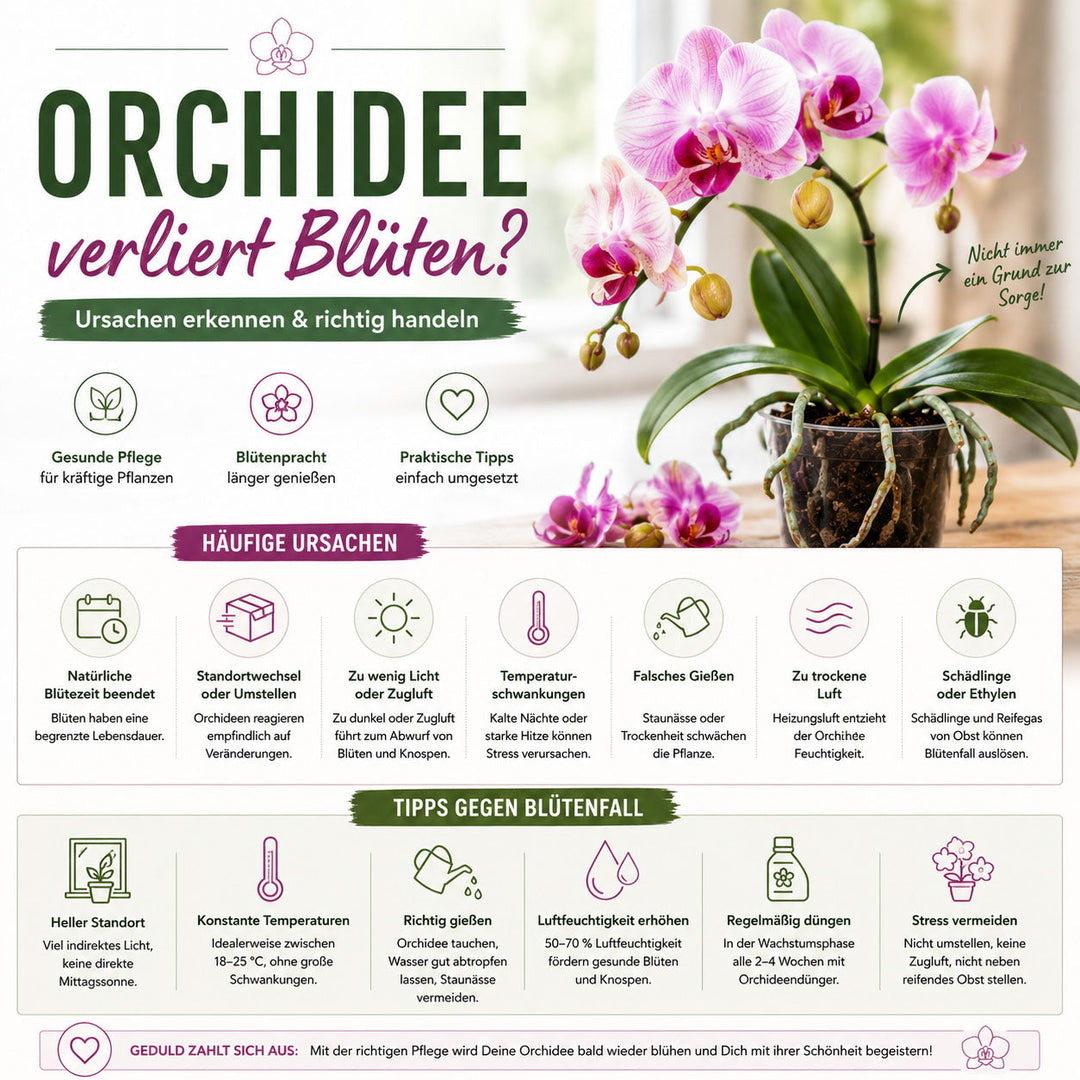 Orchidee verliert Blüten – Ursachen erkennen und richtig handeln ✓