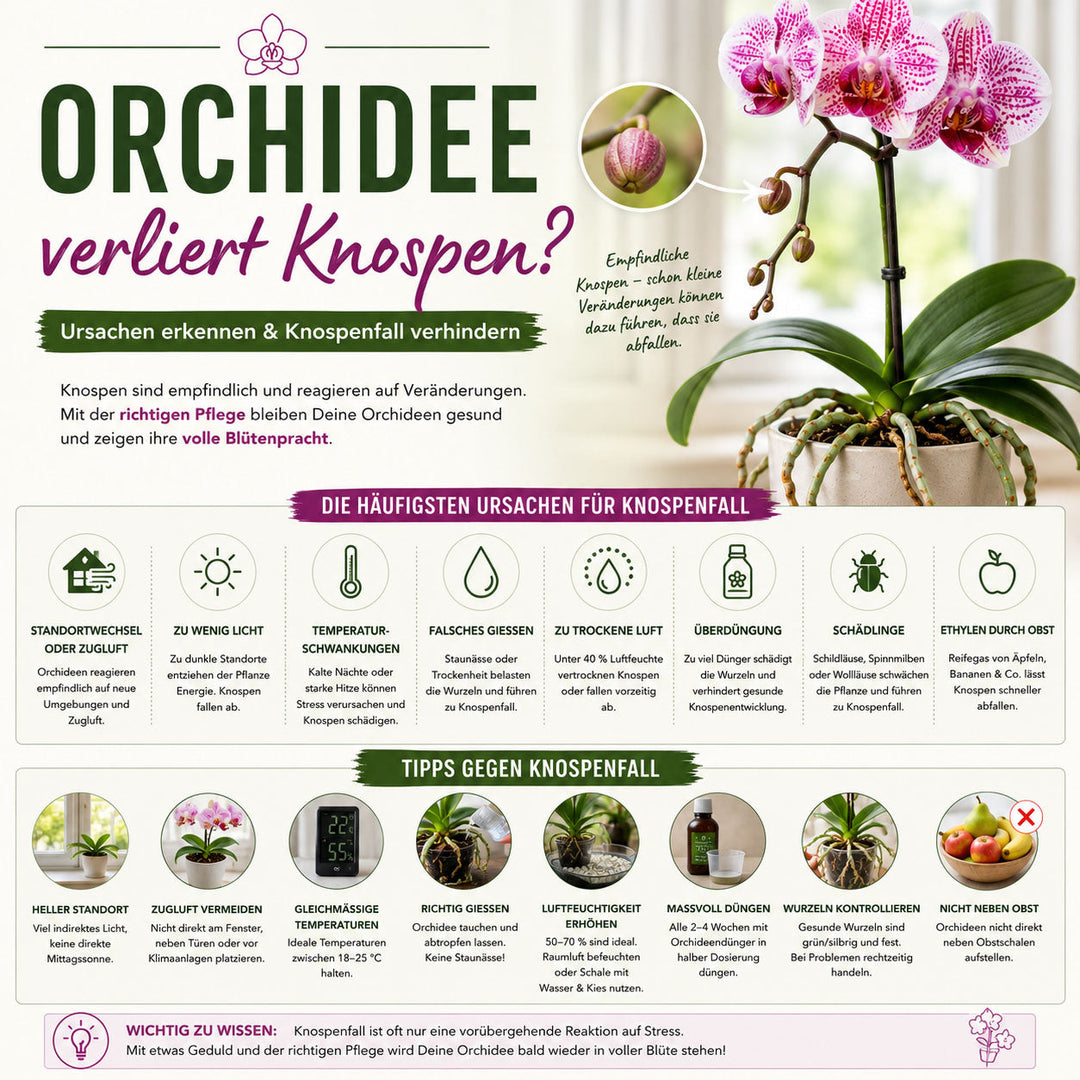 Orchidee verliert Knospen – Ursachen erkennen und Knospenfall verhindern ✓
