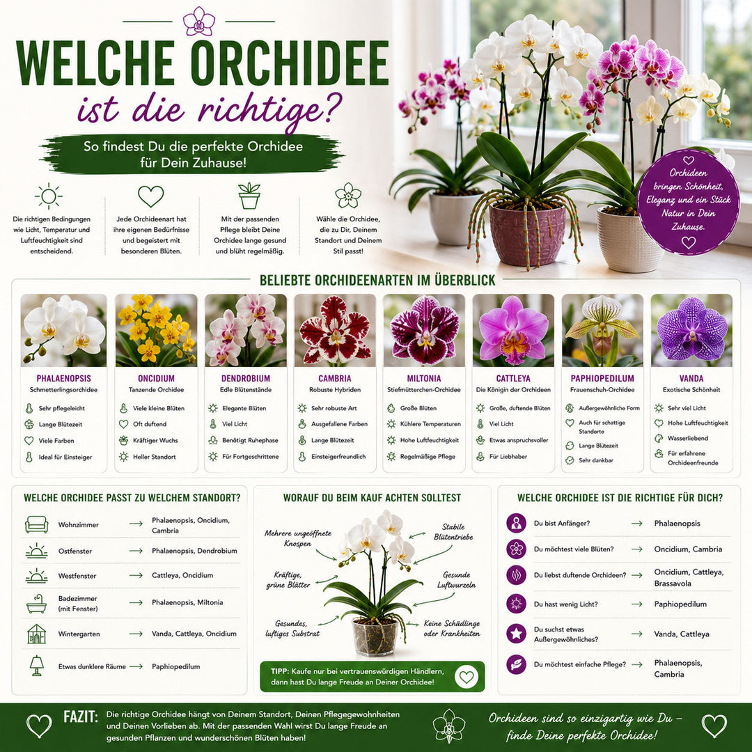 Welche Orchidee ist die richtige? Der große Ratgeber für Einsteiger und Orchideenliebhaber ✓